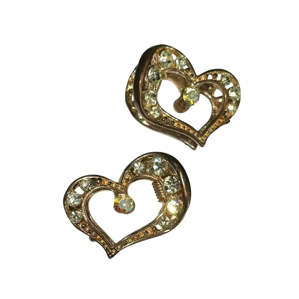 Gold Tone Heart Rhinestone Mini Claw Hair-clips set of 2